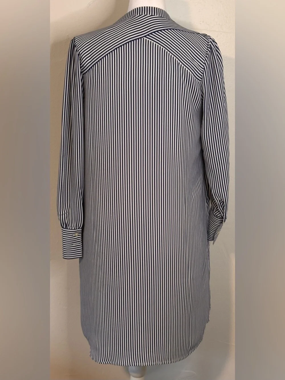 🌸 LOFT Navy and White Vertical Stripe Button-Down Shirt Dress Size Small Petite